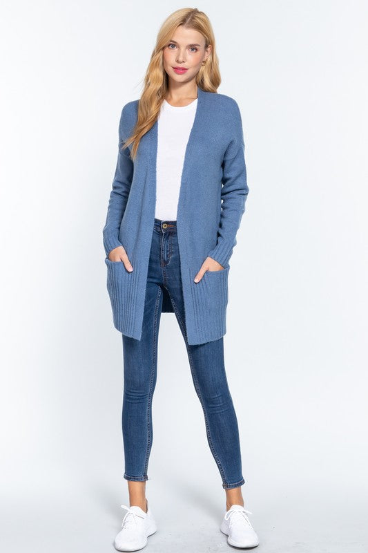 Long Blue Knit Cardi