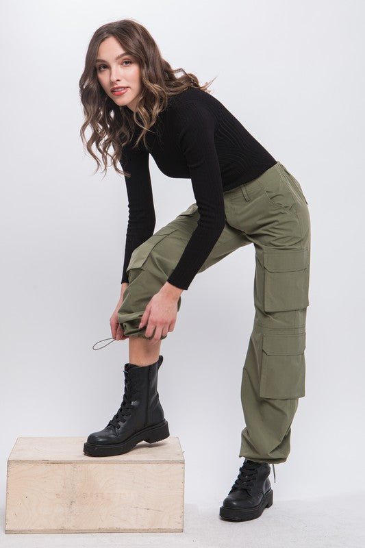 Olive Cargo Elastic Pants