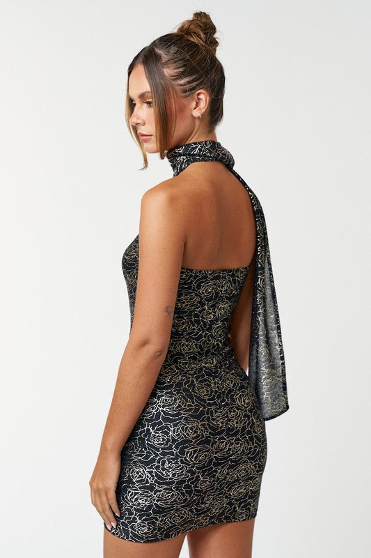 Metallic Scarf Mini Dress