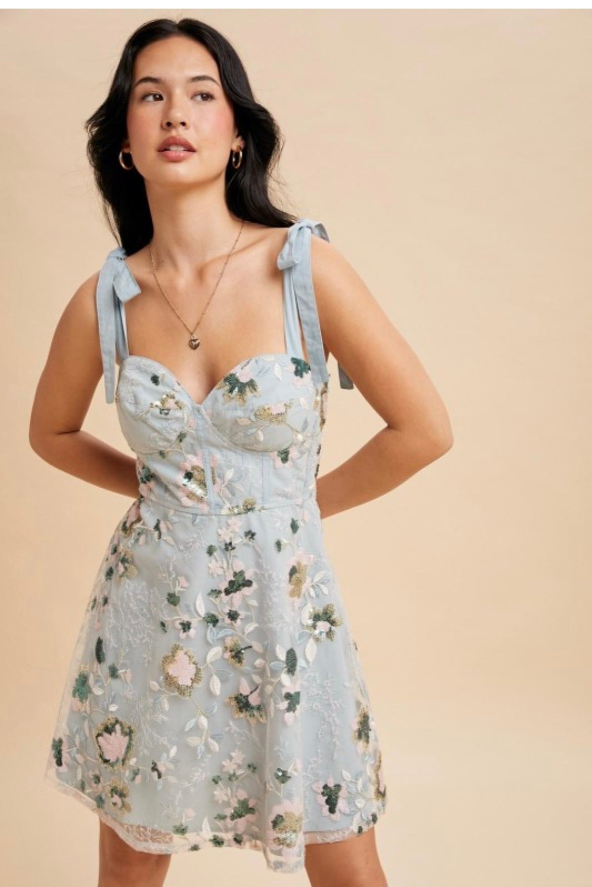 Blue Sequin Floral Dress