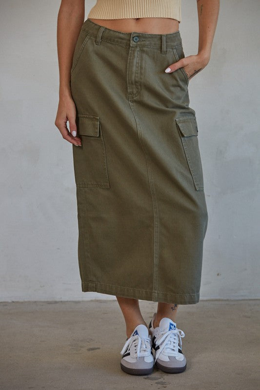 Olive Cargo Skirt