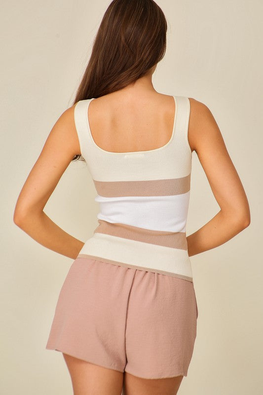 Cream Tan Stripe Tank