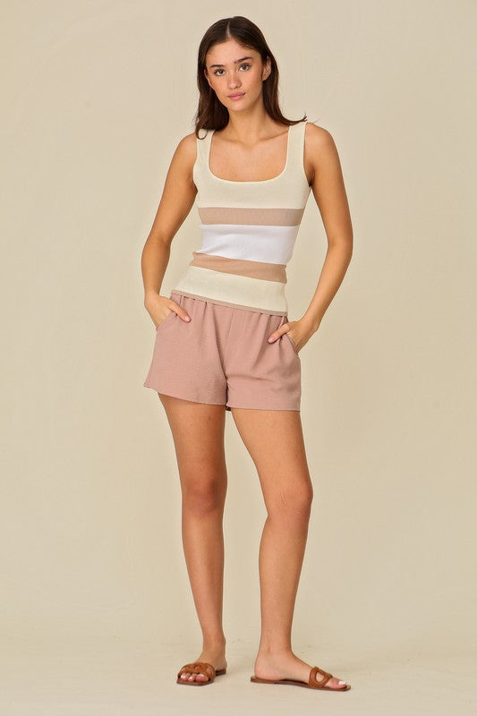 Cream Tan Stripe Tank