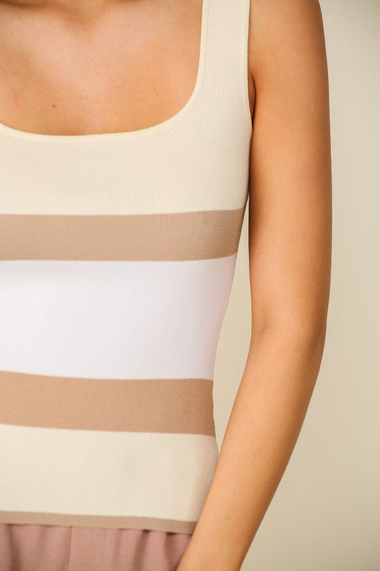 Cream Tan Stripe Tank