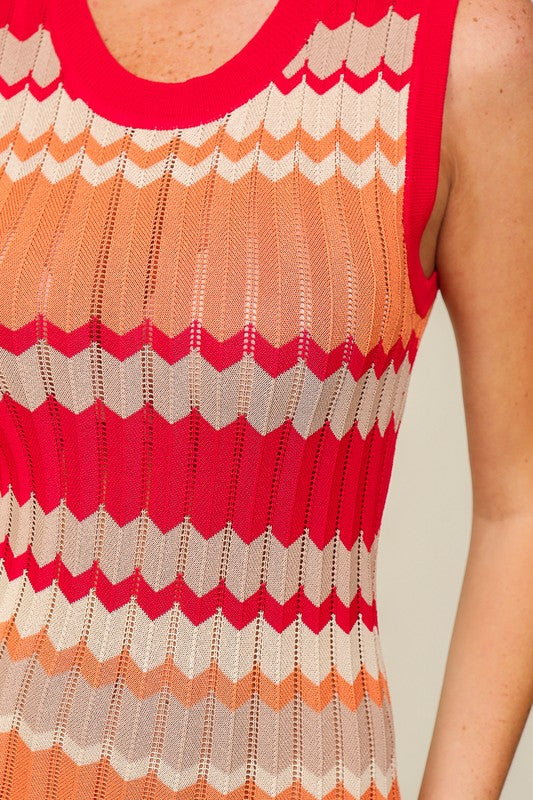 Red Orange Chevron Knit Dress