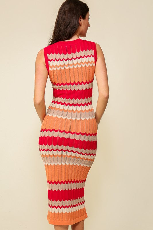 Red Orange Chevron Knit Dress