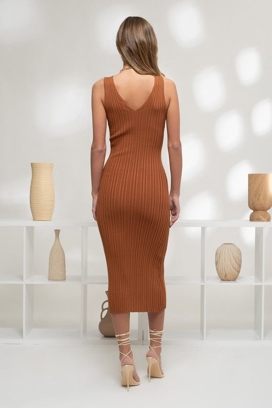 Ribbed V Sweater Dress