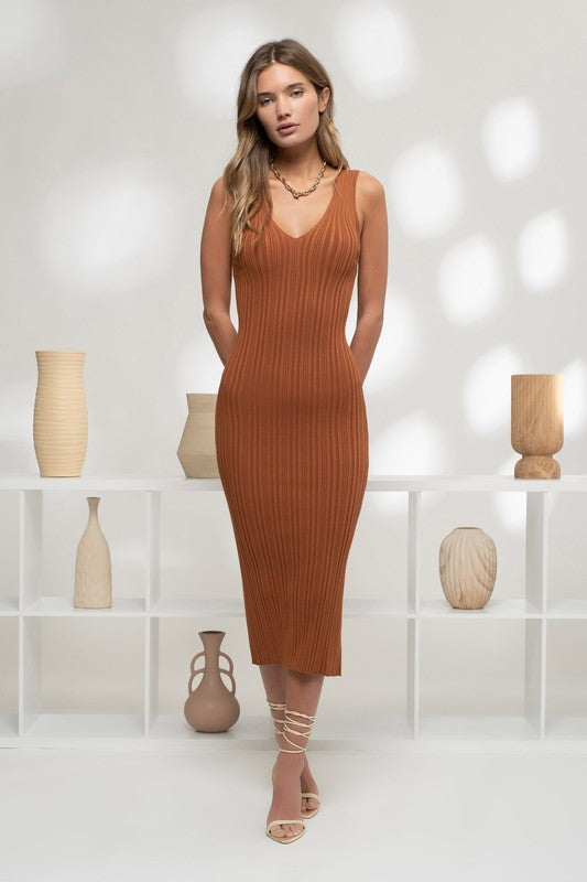 Ribbed V Sweater Dress