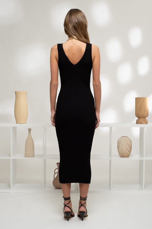 Ribbed V Sweater Dress