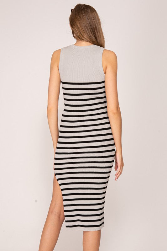 Gray Black Stripe Tank Dress