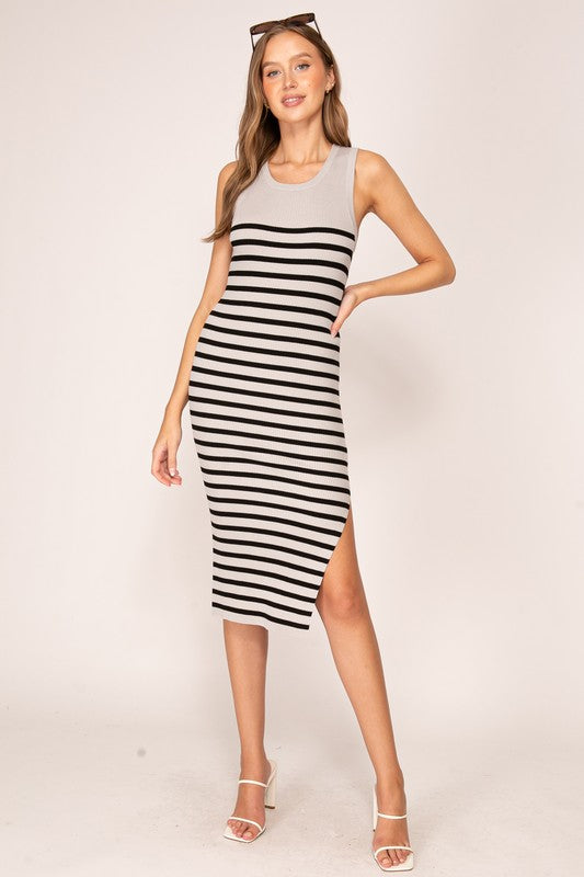 Gray Black Stripe Tank Dress