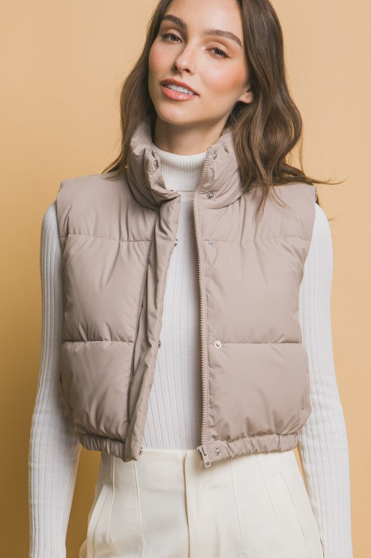 Taupe Crop Puffer Vest