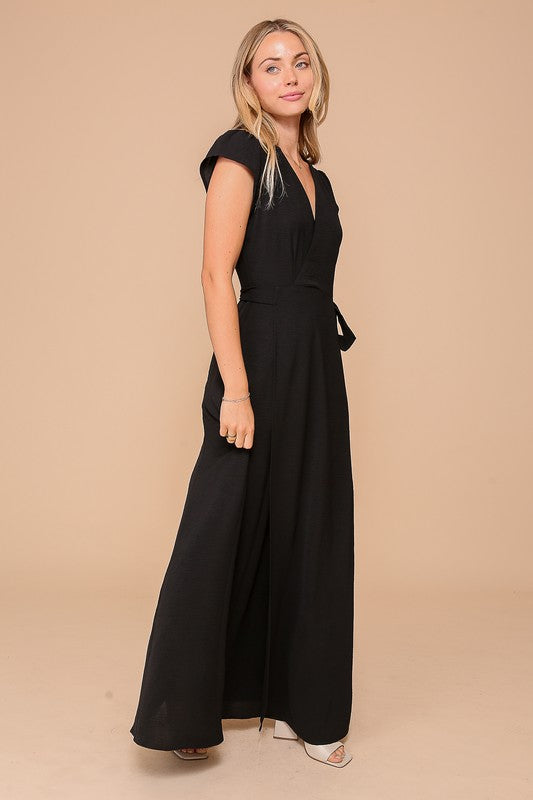 Black Surplice Wrap Dress