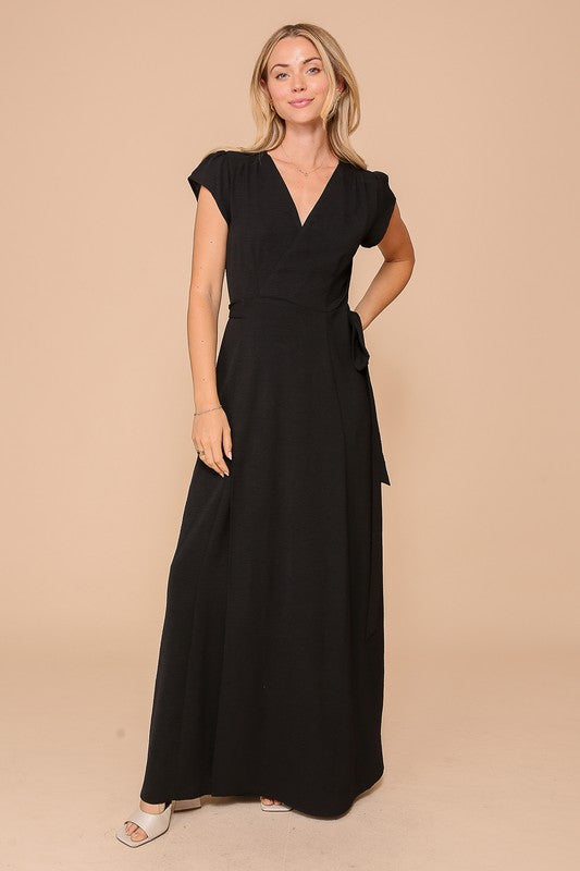 Black Surplice Wrap Dress