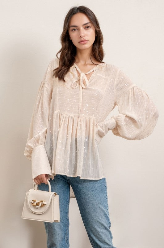 Cream Tinsel Star Blouse