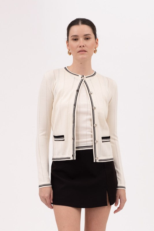 Cream Black Jewel Cardi