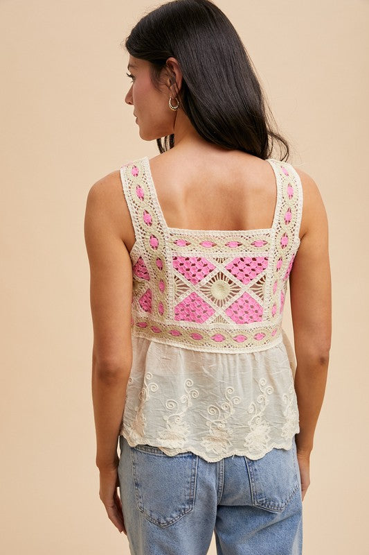 Pink Cream Crochet Tank