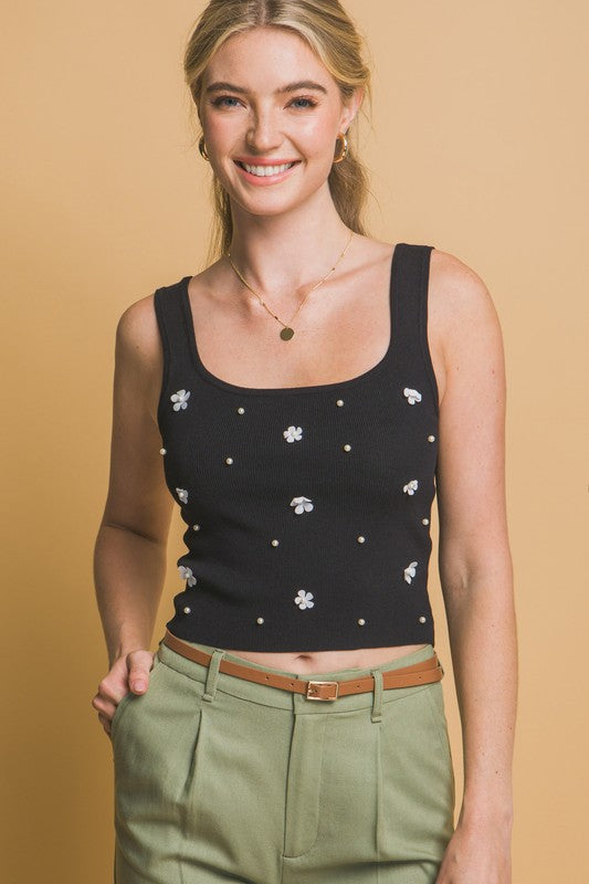 Rhinestone Floral Tank