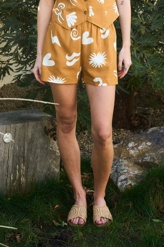 Rust Doodle Print Shorts