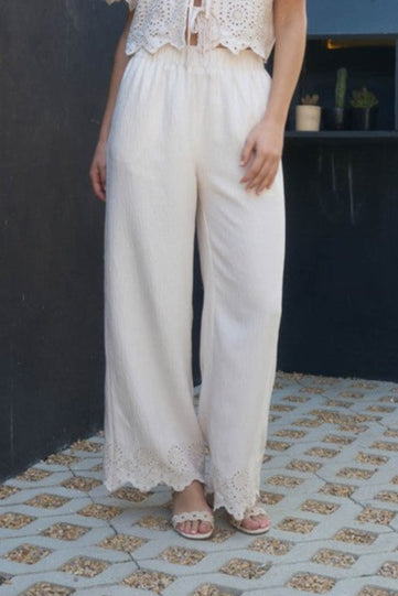 Natural Eyelet Wide Pants