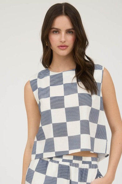 Checkered Navy Crop