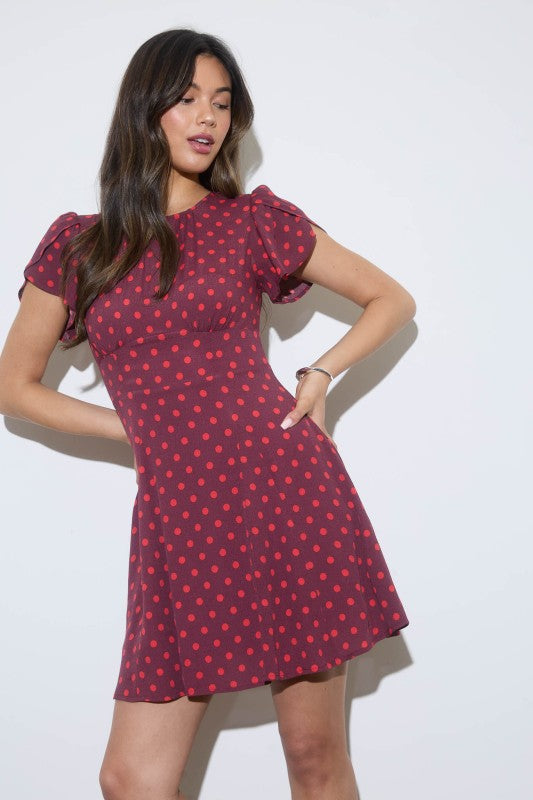 Burgundy Polkadot Mini Dress