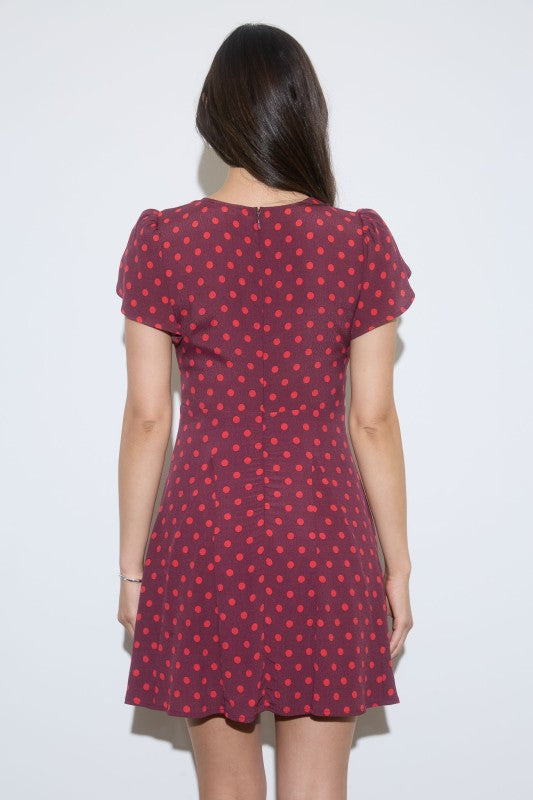 Burgundy Polkadot Mini Dress