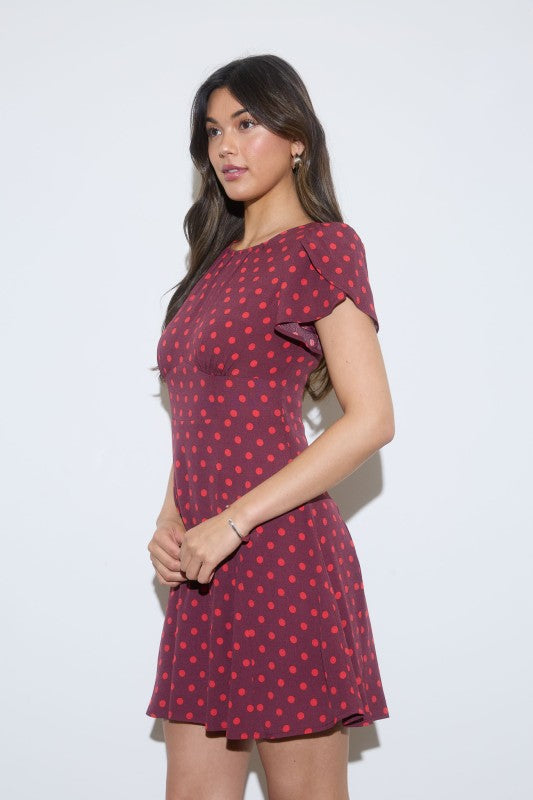 Burgundy Polkadot Mini Dress