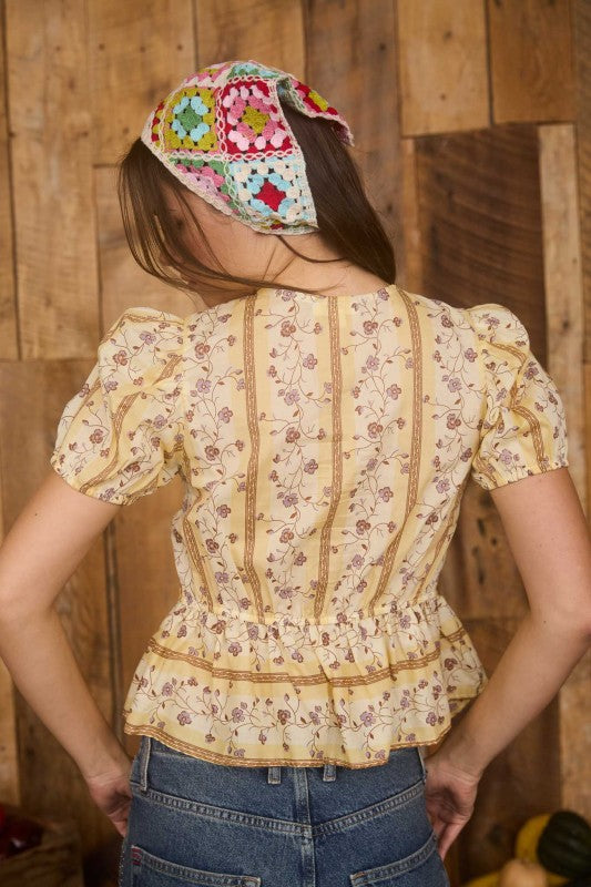 Yellow Floral Peasant Top
