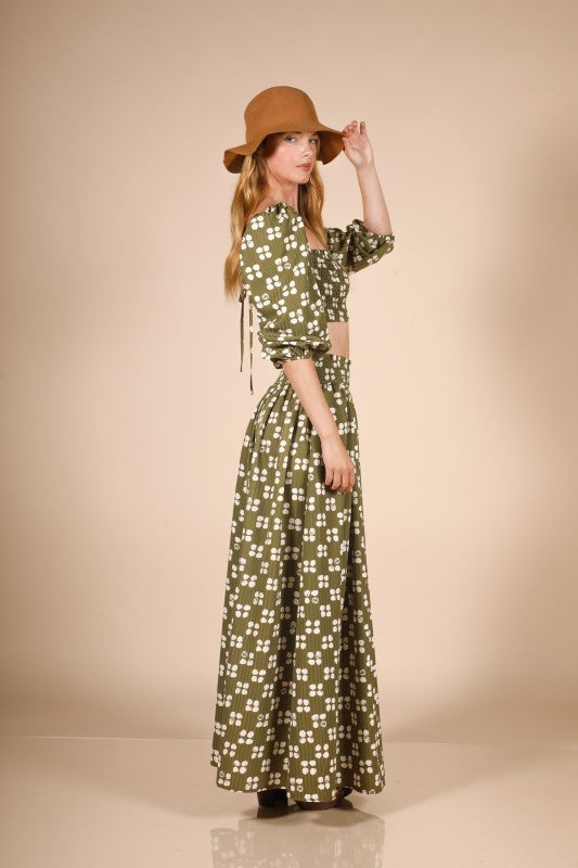 Olive Cream Print Maxi