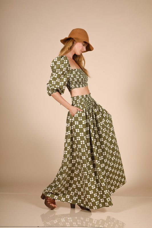 Olive Cream Print Maxi