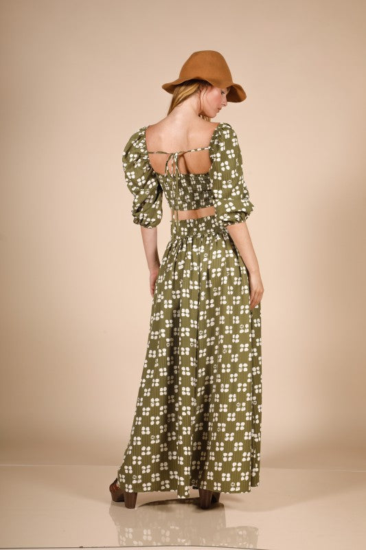 Olive Cream Print Maxi