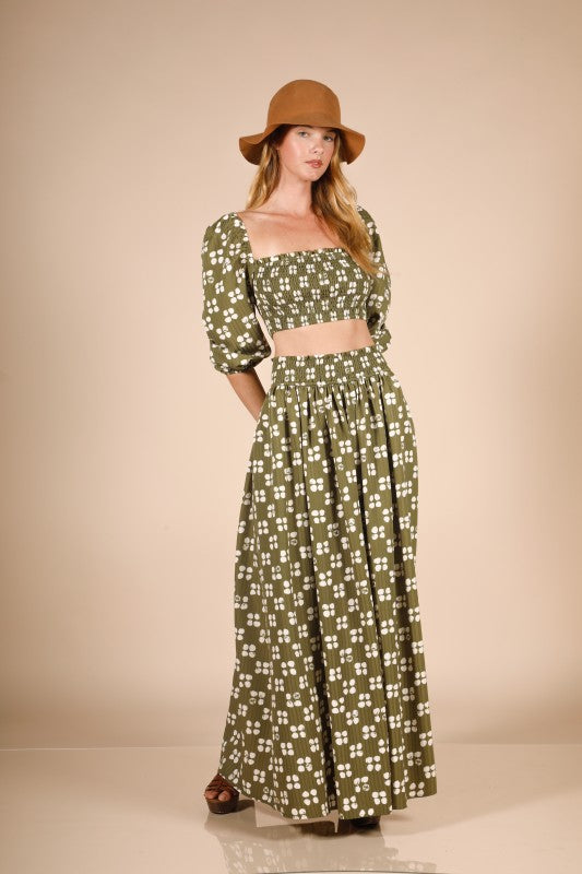 Olive Cream Print Maxi