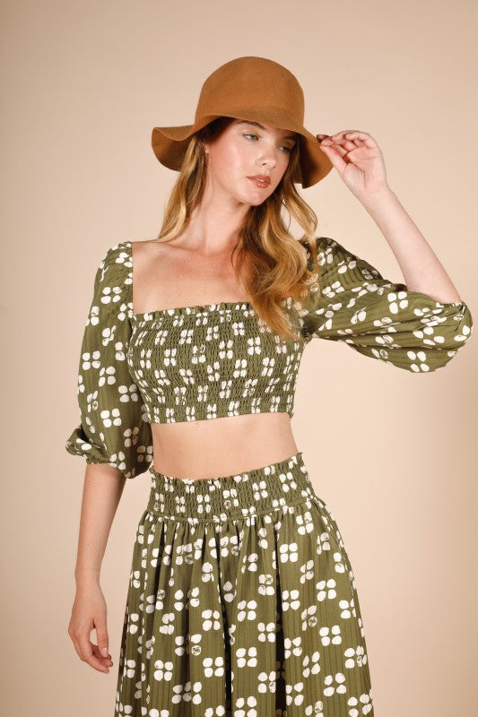 Olive Crop Peasant Top