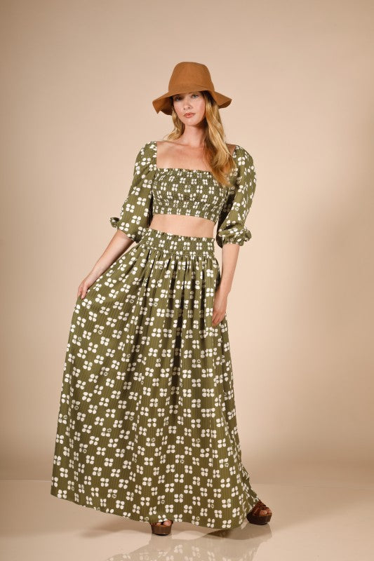 Olive Cream Print Maxi