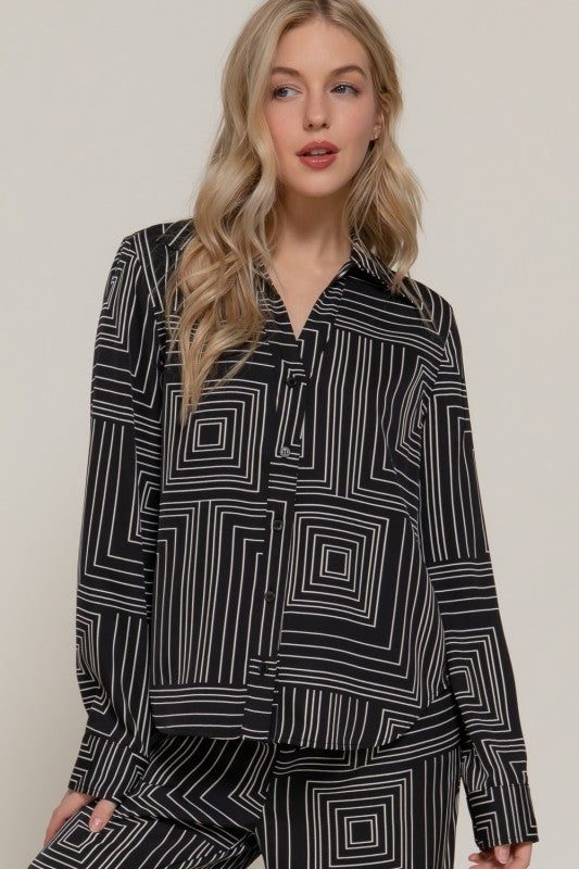 Black Geo Print Blouse