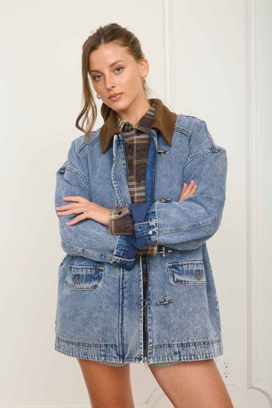 Denim Contrast Bulky Jacket