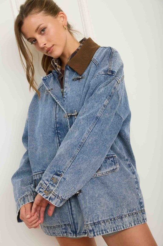 Denim Contrast Bulky Jacket
