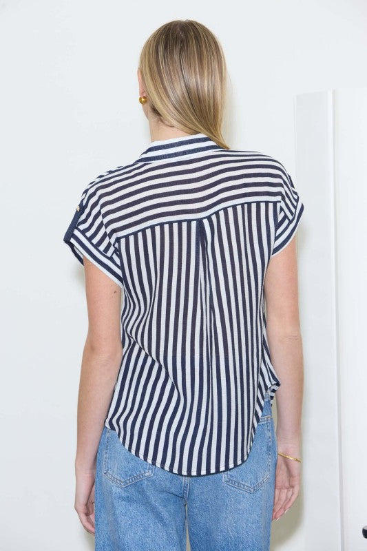 Navy Striped Button Up