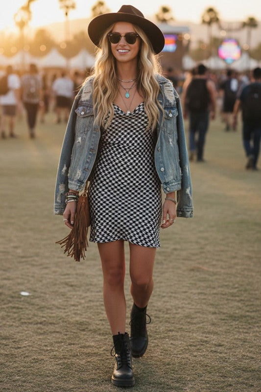 Houndstooth Satin Dress