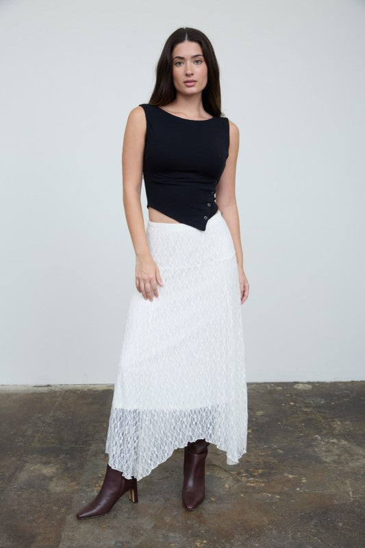Black Asymmetrical Button Tank