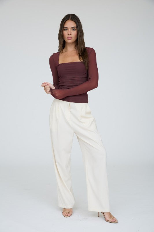 Square Neck Mesh Long Sleeve