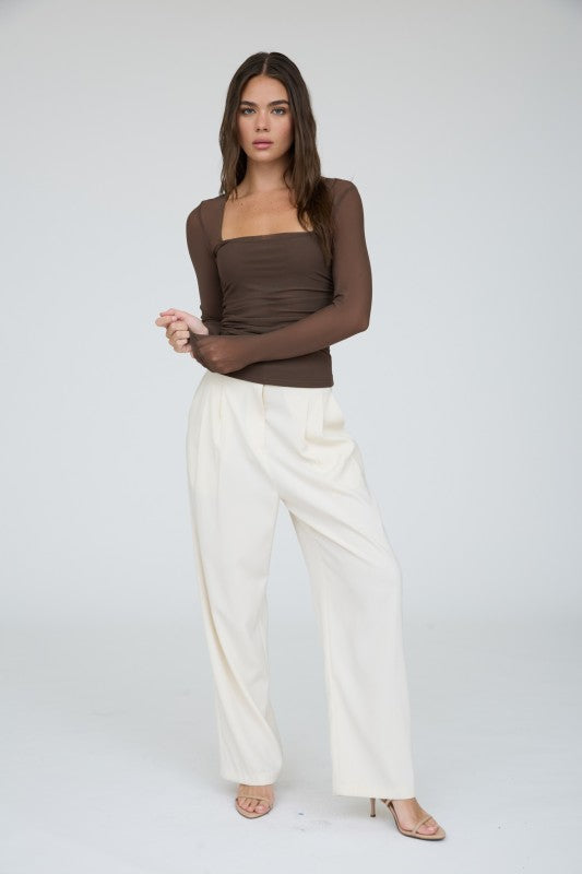 Square Neck Mesh Long Sleeve
