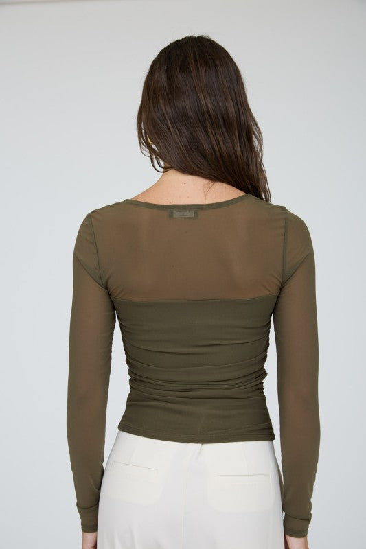 Square Neck Mesh Long Sleeve