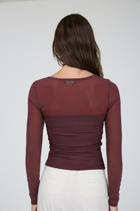 Square Neck Mesh Long Sleeve