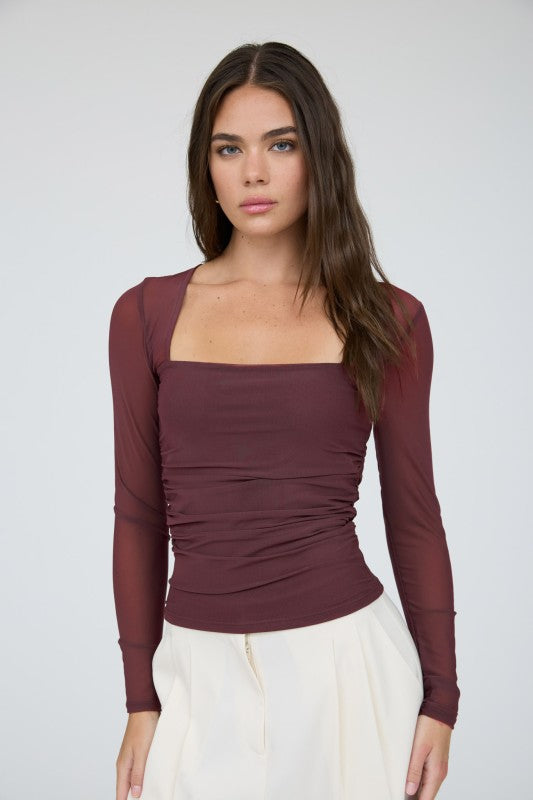 Square Neck Mesh Long Sleeve