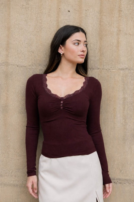 Lace Trim Long Sleeve