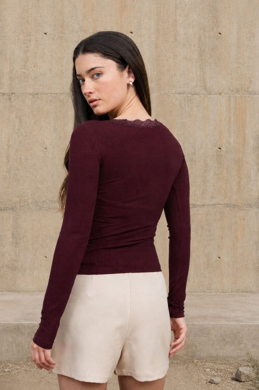 Lace Trim Long Sleeve