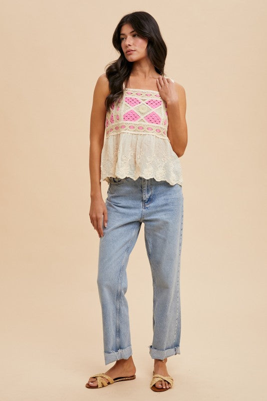 Pink Cream Crochet Tank