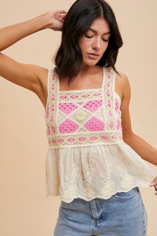 Pink Cream Crochet Tank
